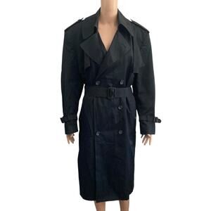 Charles Klein Trench Coat Mens 40 Short Black Double Breasted